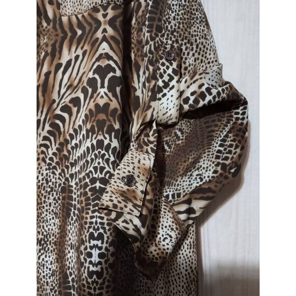 Maggie Barnes Shirt Ladies 1x Brown Animal Print‎ Button Front Adjustable Sleeve - Picture 4 of 7